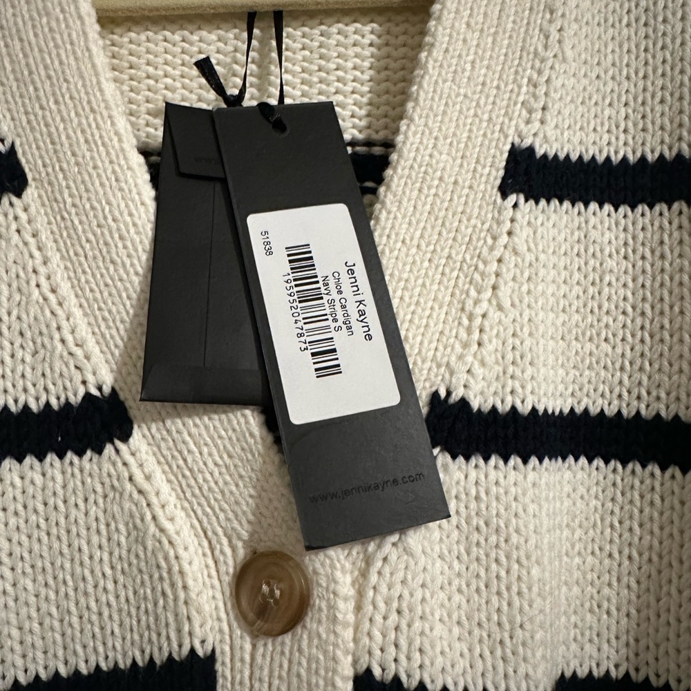 Jenni Kayne Cream Cardigan with Navy Stripes - Picture 6 of 7